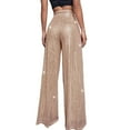 thumbnail image 5 of Dndkilg Sequin Pants Women Wide Leg High Waisted Sparkle Shiny Pants Party Petite Clubwear Bling Flare Metallic Champagne M, 5 of 5