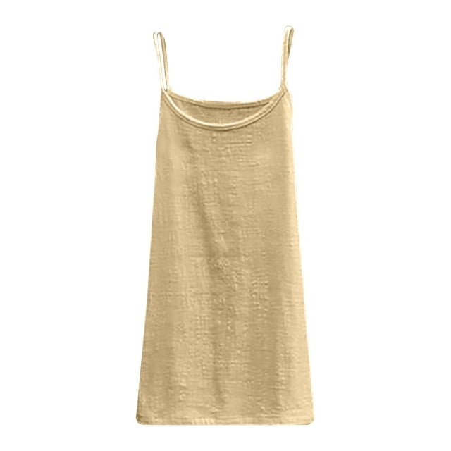 Mrat Camisole pour Femmes 2024 Printemps Été Coton et Lin Bretelles Rétro Artistiques pour Femmes P-20 Jaune Taille Unique