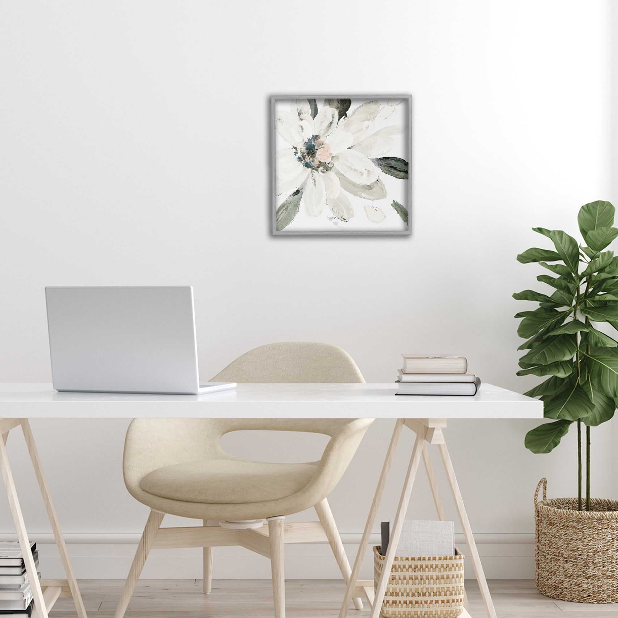 Stupell Industries Naturally Blooming White Flower Gray Framed Giclee Art, design by Lanie Loreth