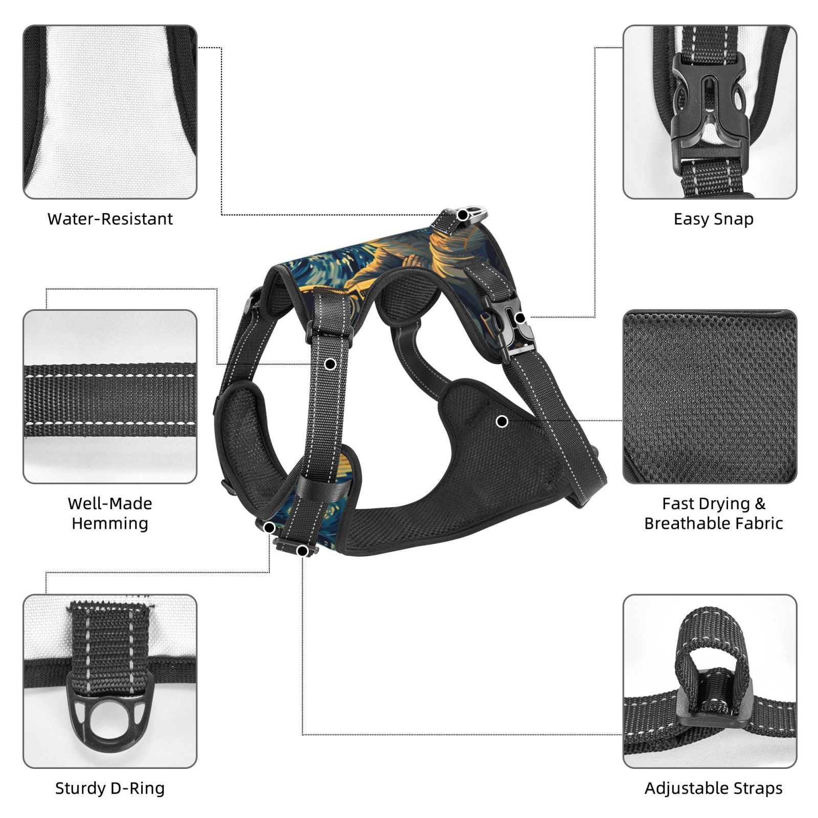 Vsdgher Astronaut Starry Night Dog Harness, No-Pull Pet Harness, Dog Vest, Pet Vest for Small to Large Dogs-