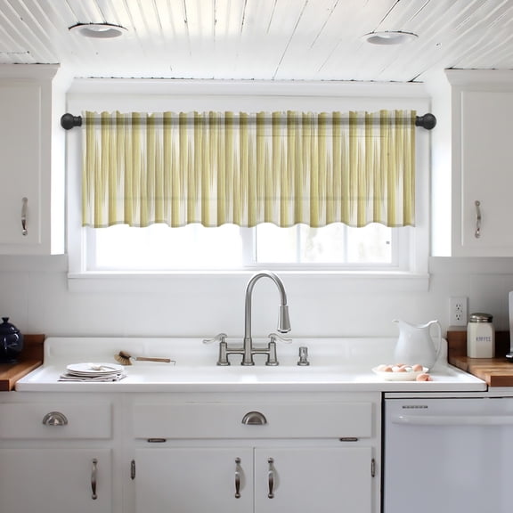 Yellow Striped Valance Curtains for Kitchen/Living Room/Bathroom/Bedroom Window, Modern Abstract Art Rod Pocket Small Topper Half Short Window Curtains Voile Sheer Scarf 42"x12"