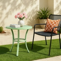 Outdoor Round Side Table, Light Green Powder-Coated Metal Frame, Adjustable Non-Slip Feet, Compact End Table, for Patio Balcony Living Room Bedroom