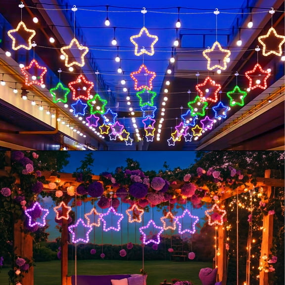 Rosnek Star String Light, Multicolor 10.5Ft 150 LED Weatherproof with Remote Control LED Star Lights RGB Curtain Fairy Light for Christmas, New Year, Party Decoration
