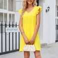 thumbnail image 6 of Wycnly Dresses for Women Casual Ruffle Sleeve Lightweight Swing Tunic Tshirt Dresses V-Neck Short Sleeve Solid Summer Mini Formal Dress Yellow XXL, 6 of 7