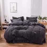 Duvet Cover Magic Velvet 4 Piece Bedding Sets Solid Color Soft and Breathable with Zipper Closure and Corner Ties Grey Queen（Duvet Cover 86”94”）