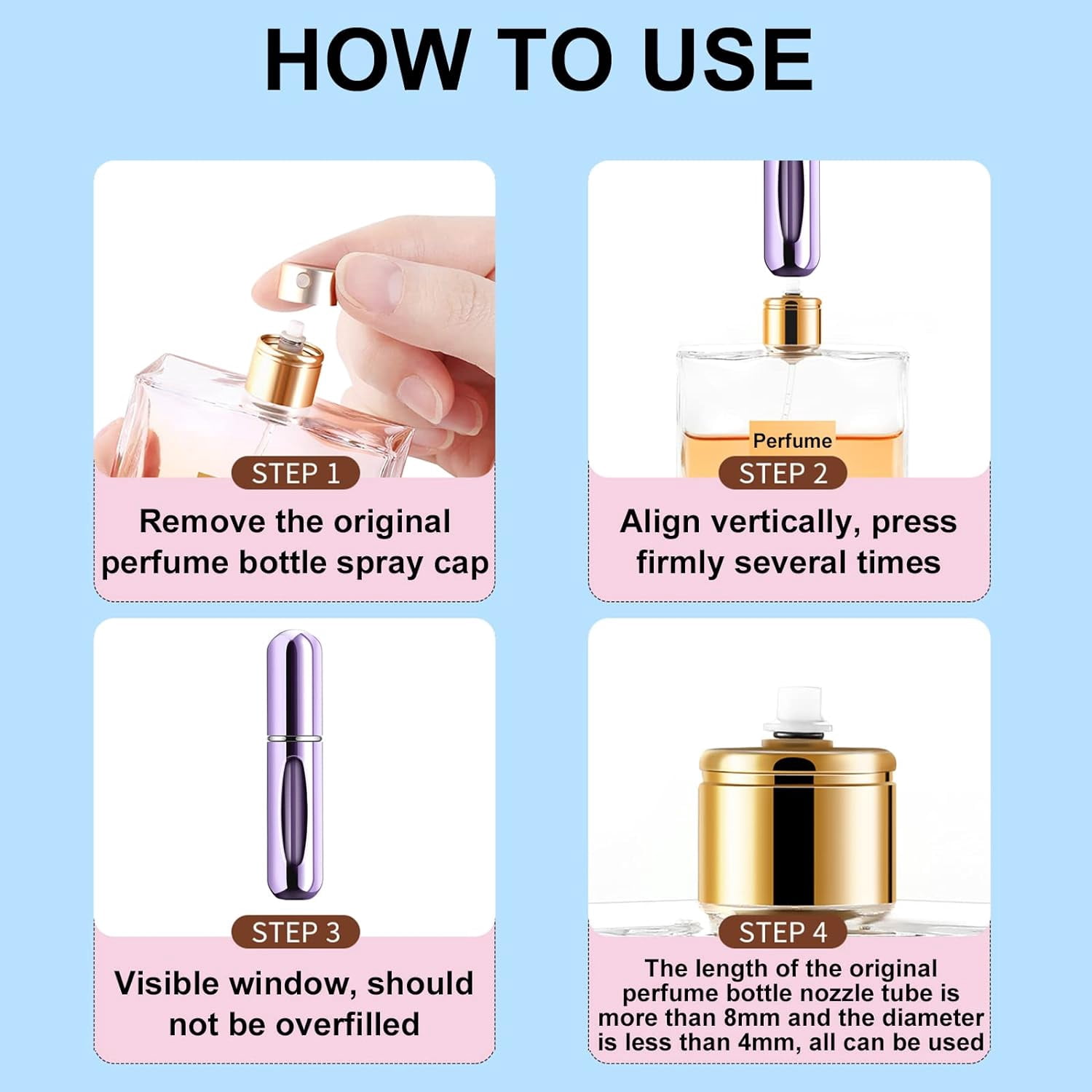 Mini Refillable Perfume Portable Atomizer Bottle Refillable Perfume Spray, Refill Pump Case for Traveling and Outgoing (5ml, 4 Pack)
