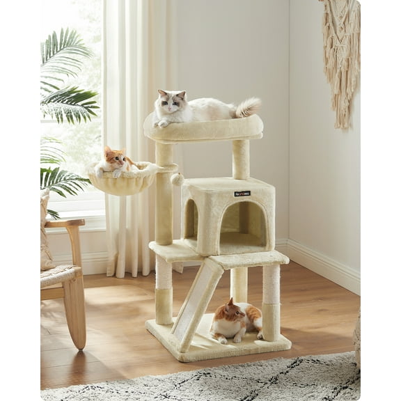 37.8 - Inch Multi - Level Small Cat Tree. Features widened perch for large cats & kittens. Beige color.