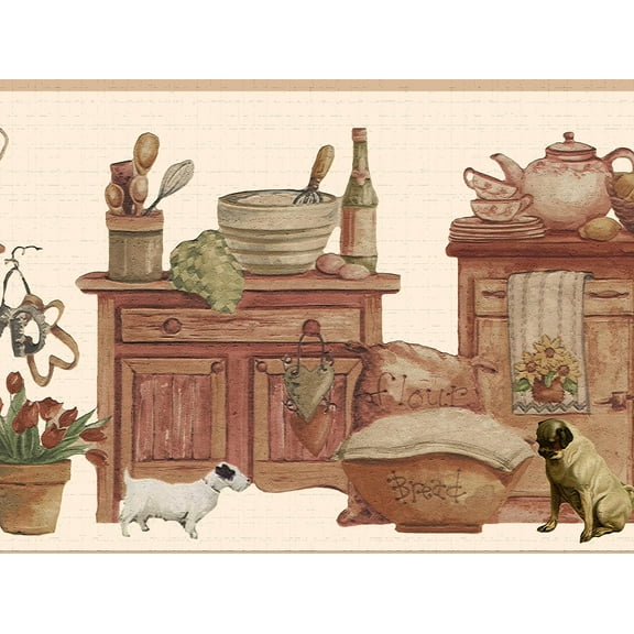 Dundee Deco's Peel and Stick Wallpaper Border - Country Maroon Furniture Wall Border Retro Design, 15 ft x 7 in, Self Adhesive