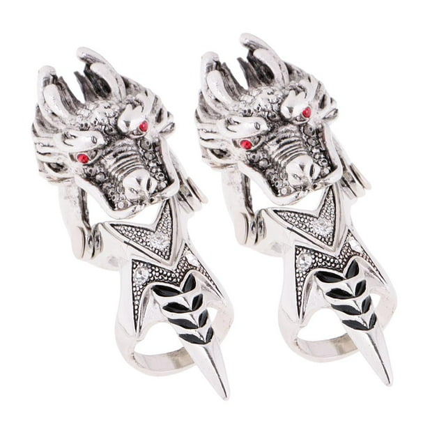 MERIGLARE 2x Dragon Head Red Stone Eye Finger Rings Gothic Party Band Jewelry