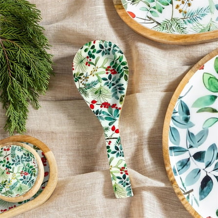 VivaStyle Spoon Rest, Wood Spoon Rest, Festive Foliage, 10.25"L