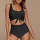 thumbnail image 2 of Traje de Baño de Bikini de Mujer sin Mangas de Gran Tamaño Sólido, Cuello Rocío Vientre V-Cuello Traje de Baño con Almohadillas, 2 of 7