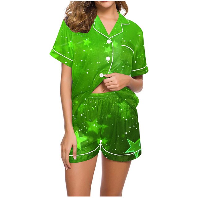 Blusas para Mujeres Casual Cuello en V Impresión de Manga Corta Blusa Y Pantalones Cortos Dos Piezas Pantalones Conjunto