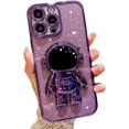 thumbnail image 2 of Electroplated for iPhone 14 Pro Max Case for Women Girls Astronaut Hidden Stand Case with Camera Protection Foldable Astronaut Kickstand Phone Case Glitter Soft Protective Case (Deep Purple), 2 of 12