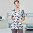thumbnail image 4 of Garbnen Cartoon Animal Print Women Scrubs Top Plus Size Stretch V Neck Short Sleeve Women's Shirt Xmas Valentine's Day Holiday Prints Nurses Working Uniforms, 4 of 6