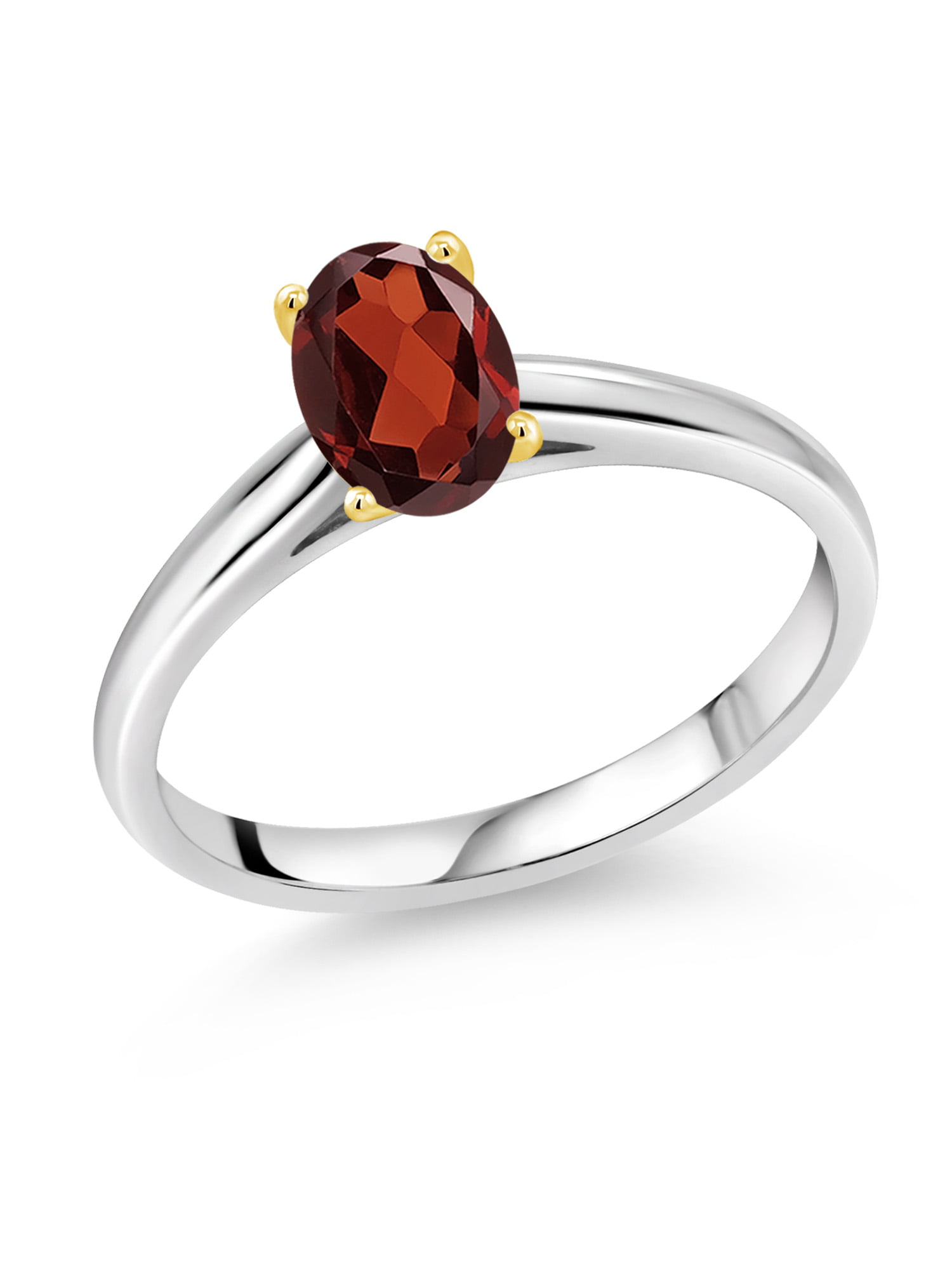 Gem Stone King 3.80 Ct Oval Red Garnet 18K Yellow Gold Plated Silver Ring 