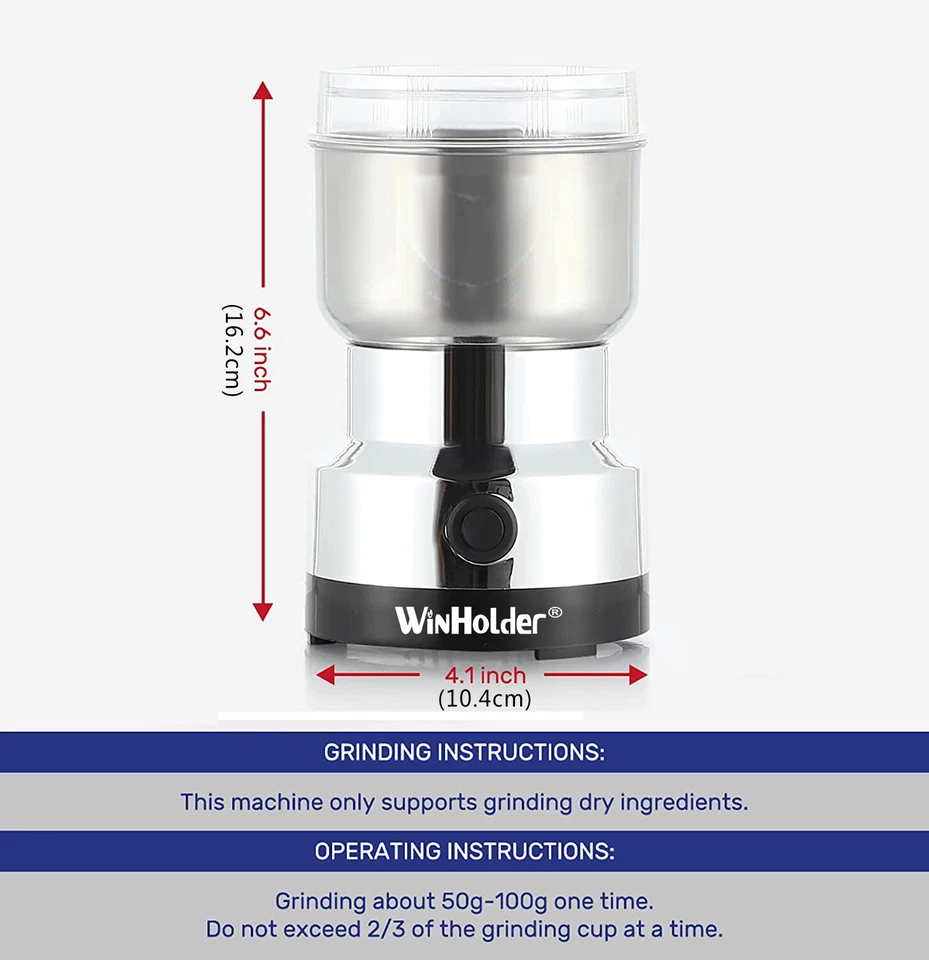 KNACK - Electric Coffee Bean Grinder Nut Seed Herb Grind Crusher Mill Blender Silver Us