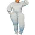thumbnail image 1 of Fashnice Ladies Crop Sweatshirt And Pant Plus Size Jogger Set Crew Neck Two Piece Outfit Loose Fit Sports Tracksuit Sets Light Gray 3XL, 1 of 4