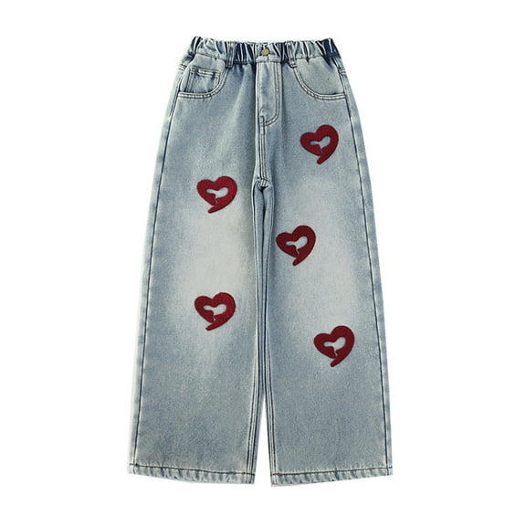 HUANBAI Girls's Bowknot Jeans Wide Leg Flare Cargo Jeans Boot Cut Bottom Denim Pants Baggy Blue Jeans For Girls 4-5 Years