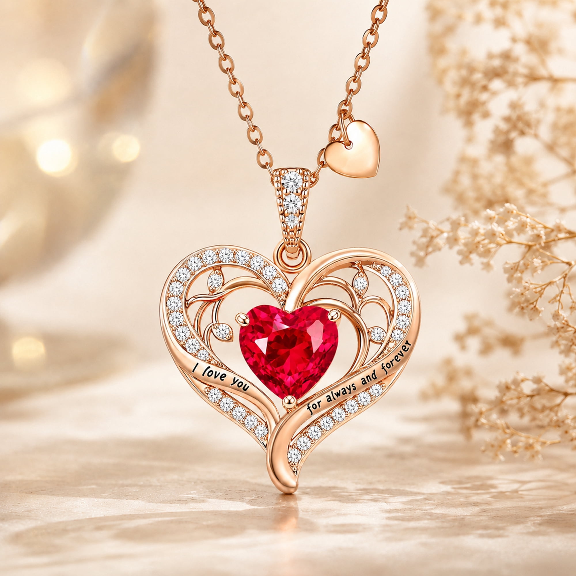 HESHPAWS Love Pendant Necklaces for Women With Birthstone Zirconia, Christmas Birthday Anniversary Jewelry Gift for Women Wife