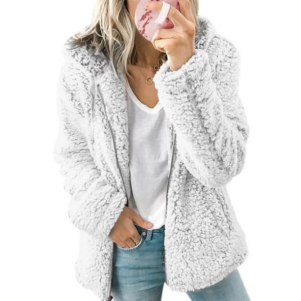 HiMONE - Women Winter Fluffy Wool Hooded Long Sleeve Jacket Coat Ladies ...