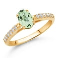 thumbnail image 2 of Gem Stone King 10K Yellow Gold Green Prasiolite and White Lab Grown Diamond Engagement Ring for Women (0.93 Cttw, Oval 7X5MM, Gemstone Birthstone, Size 9), 2 of 4