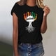 thumbnail image 3 of Tops de Manga Corta para las Mujeres de Ajuste Suelto, Día de la Independencia Negro Impreso, Cuello Redondo Suelto Superior, 3 of 4