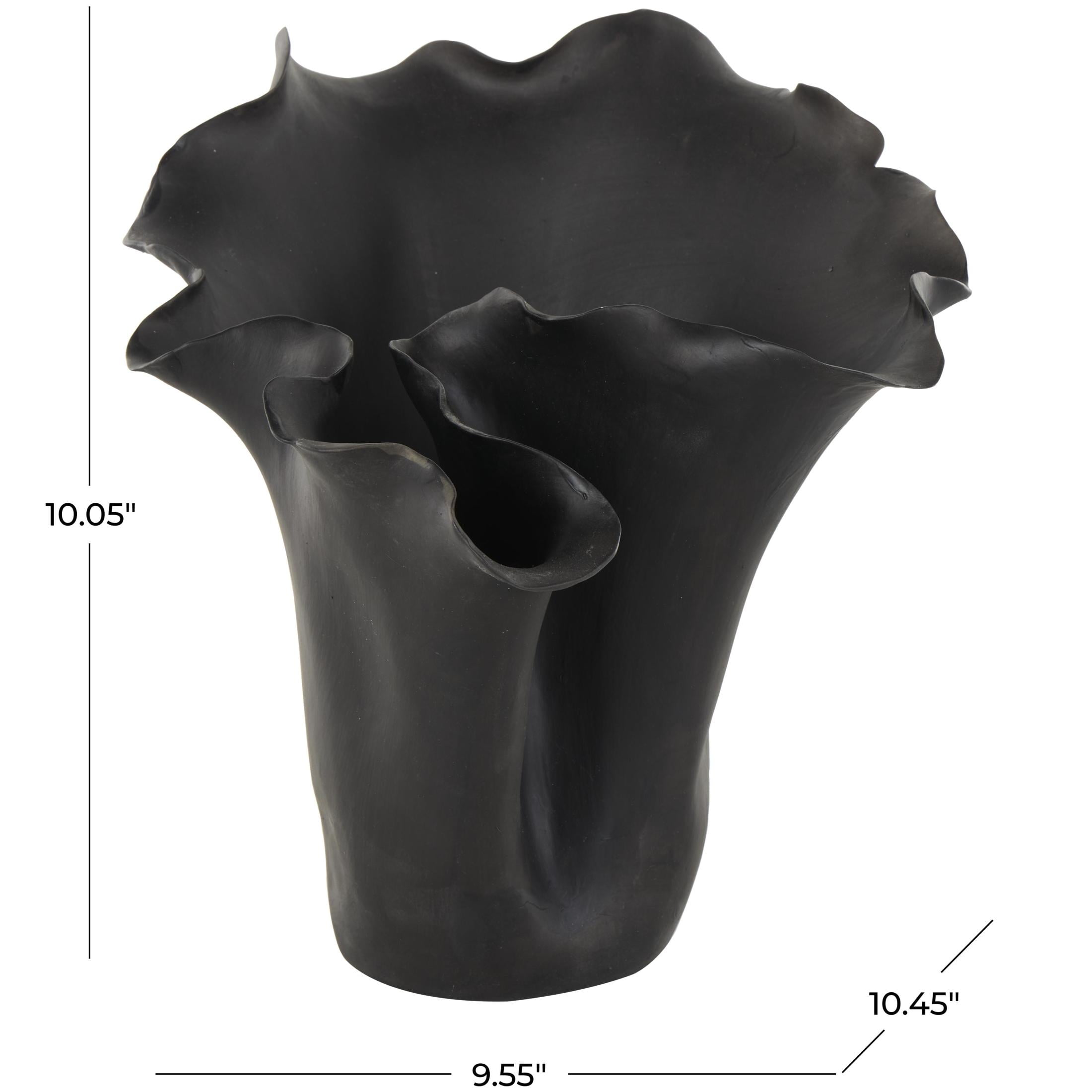 DecMode 10" Floral Abstract Floral Inspired Black Ceramic Vase