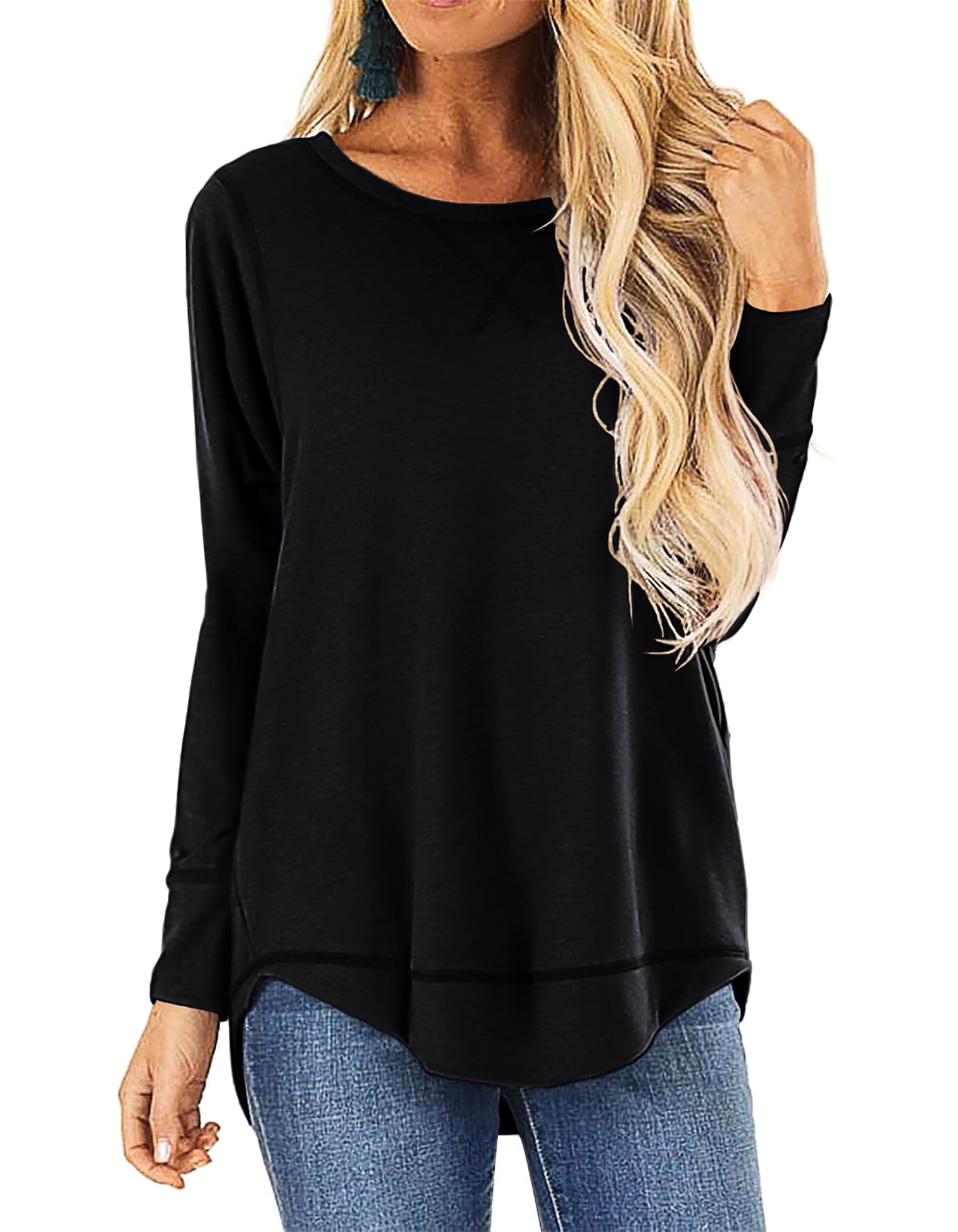 HOWCOME Fall Long Sleeve Side Split Casual Loose Tunic Womens Blouses ...