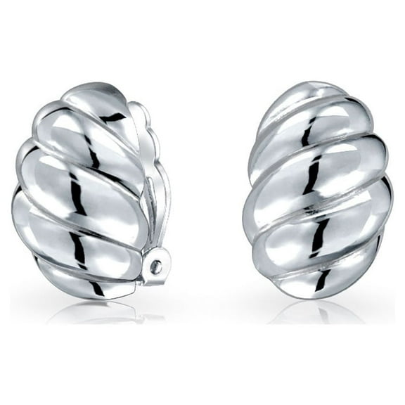 Bling Jewelry Womens Shrimp Style Wavy Twist Clip-On Earrings for Non-Pierced Ears Sterling Silver
