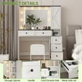 thumbnail image 3 of EDTara Makeup Vanity Set with Stool, Lighted Vanity Desk, Charging Station, Drawers & Hidden Storage Shelves for Bedroom, 3 of 7