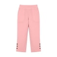 thumbnail image 5 of Domuza Capri Pants Women - Split Button down Elastic Waist Cotton Linen Capris Summer Casual Pedal Pushers pants with Pockets Pink L, 5 of 7