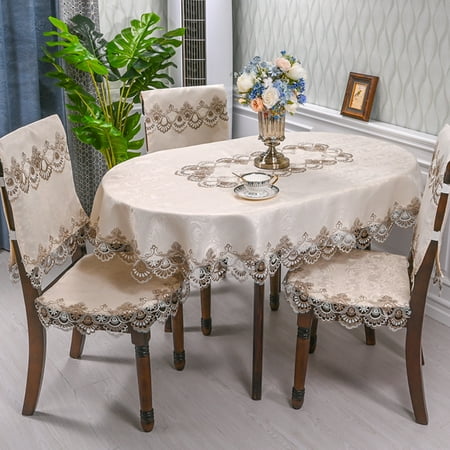 

Goory Round Oil-Proof Table Cloths Polyester Dining Room Home Decor Cover Flower Lace Waterproof Wedding Tablecloth