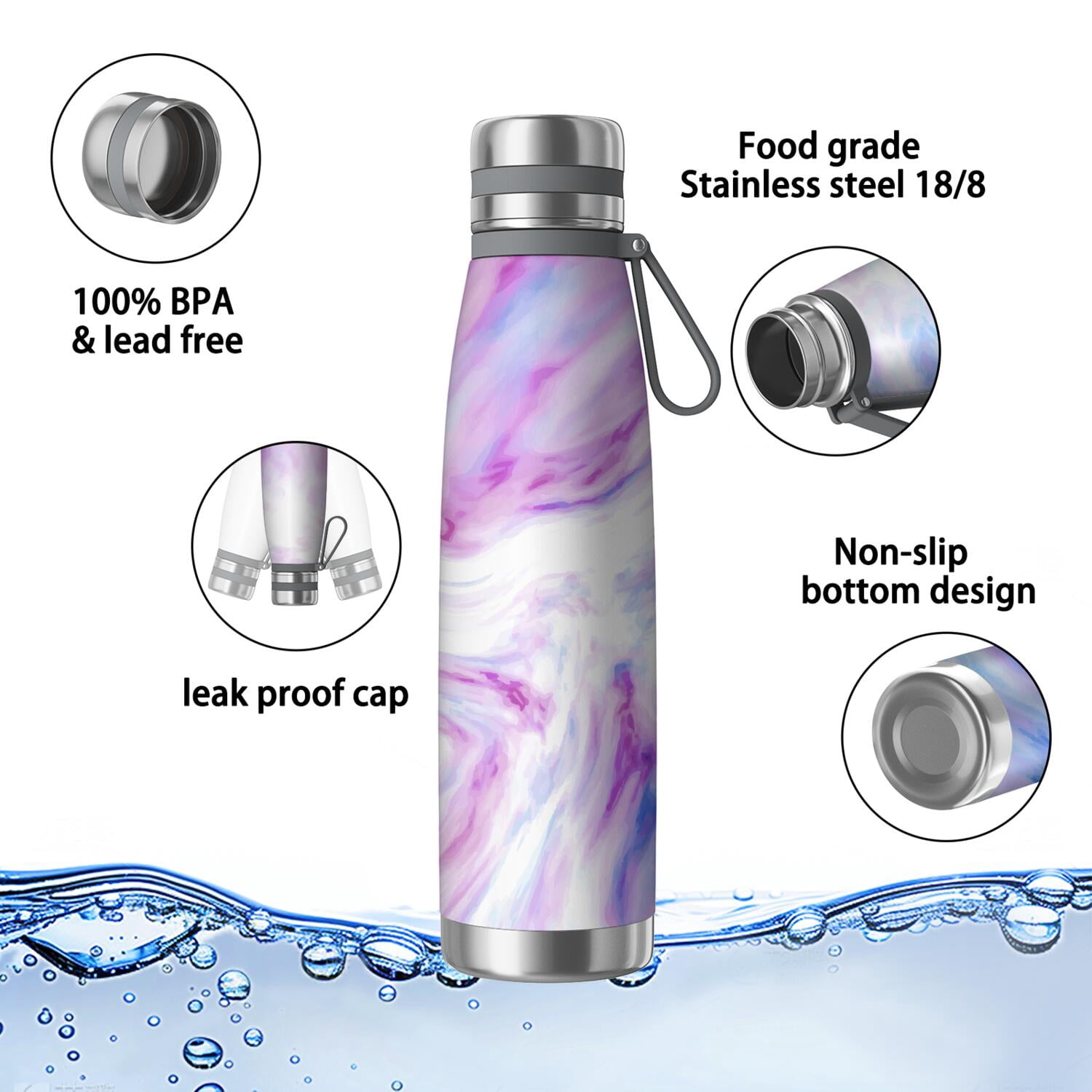 29oz Insulated Water Bottle with Tea Infuser, Stainless Steel Travel Mug, Liquid & Marble Print