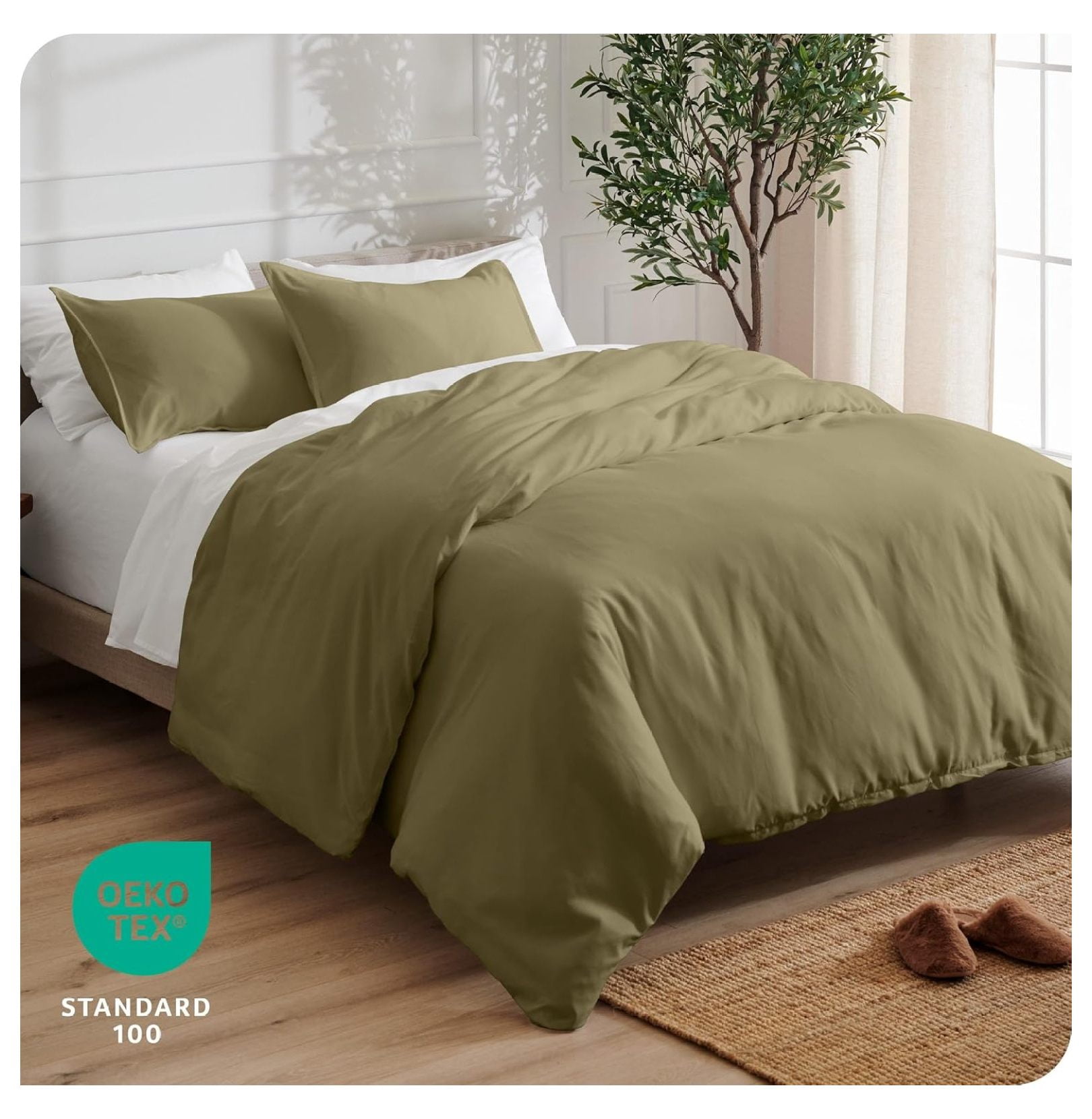 Bedding Duvet Cover King Size - Premium 1800 Super Soft Collection - Lightweight, Cooling - Soft Breathable Bedding Duvet Cover (King, Olive)