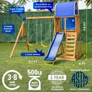 Sportspower Addison Wooden Swing Set with Heavy Duty Double A-Frame, on Slide, Bonus Anchor Kit - for Ages 3-8