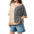 thumbnail image 5 of Women Oversized Summer Short Sleeve Striped Color Block Loose Fit Tops T Shirts, 5 of 6