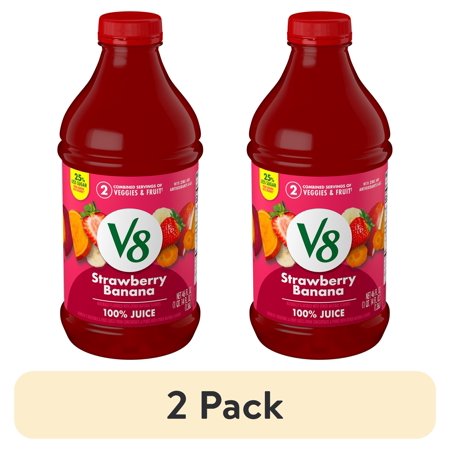 (2 pack) V8 Strawberry Banana 100% Fruit and Vegetable Juice, 46 fl oz Bottle