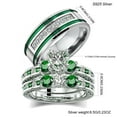 thumbnail image 2 of Couple Rings White Gold Plated 925 Sterling Silver Ring Green 1CT Heart CZ Women Wedding Ring Sets Men Titanium Steel Ring, 2 of 7