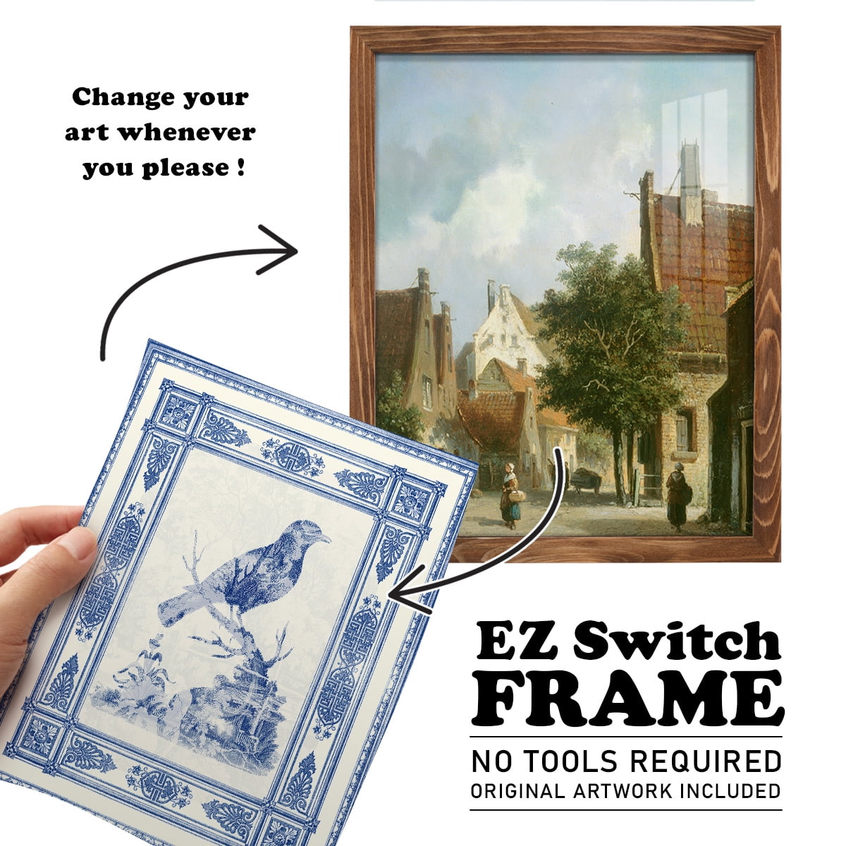 Toile de Jouy I -Framed Print w/glass-Walnut
