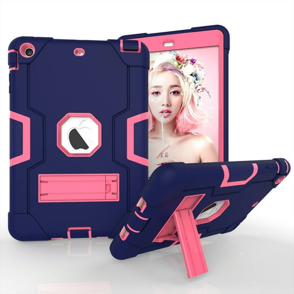 iPad Mini Case, iPad Mini 2 Case, iPad Mini 3 Case, iPad Mini Retina Case, Allytech Heavy Duty Three Layer Armor Defender Protective Case with Kickstand for iPad Mini 1/ 2 / 3 (NavyBlue/Rosegold)