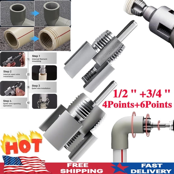 Integrated Internal & External Pipe Threading Tool, 2025 New Pipe Thread Cutting Tool, Electric Drill Compatible Pvc Pipe Threader Kit, Pipes Thread Maker Tooll for Cutting & Pipe (1/2"   3/4")