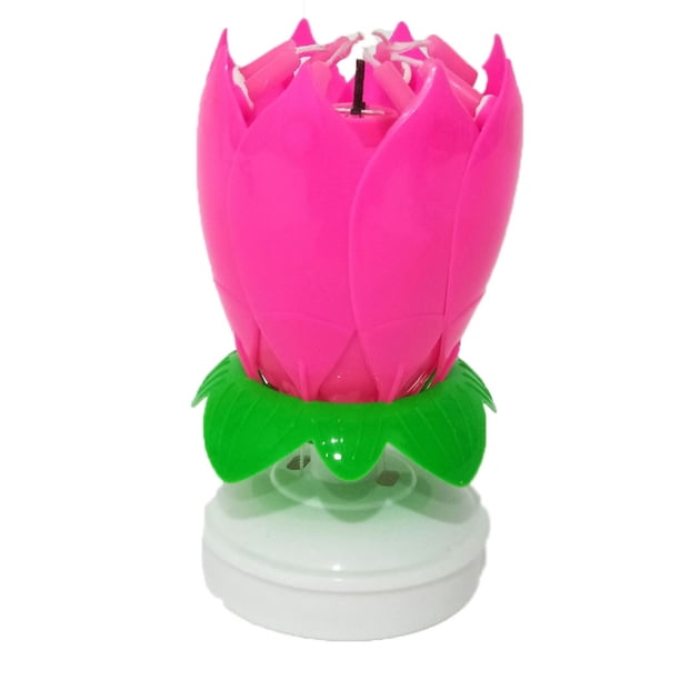 Music Candle Double Flower BlossomS Birthday Cake Flat Rotating Electronic