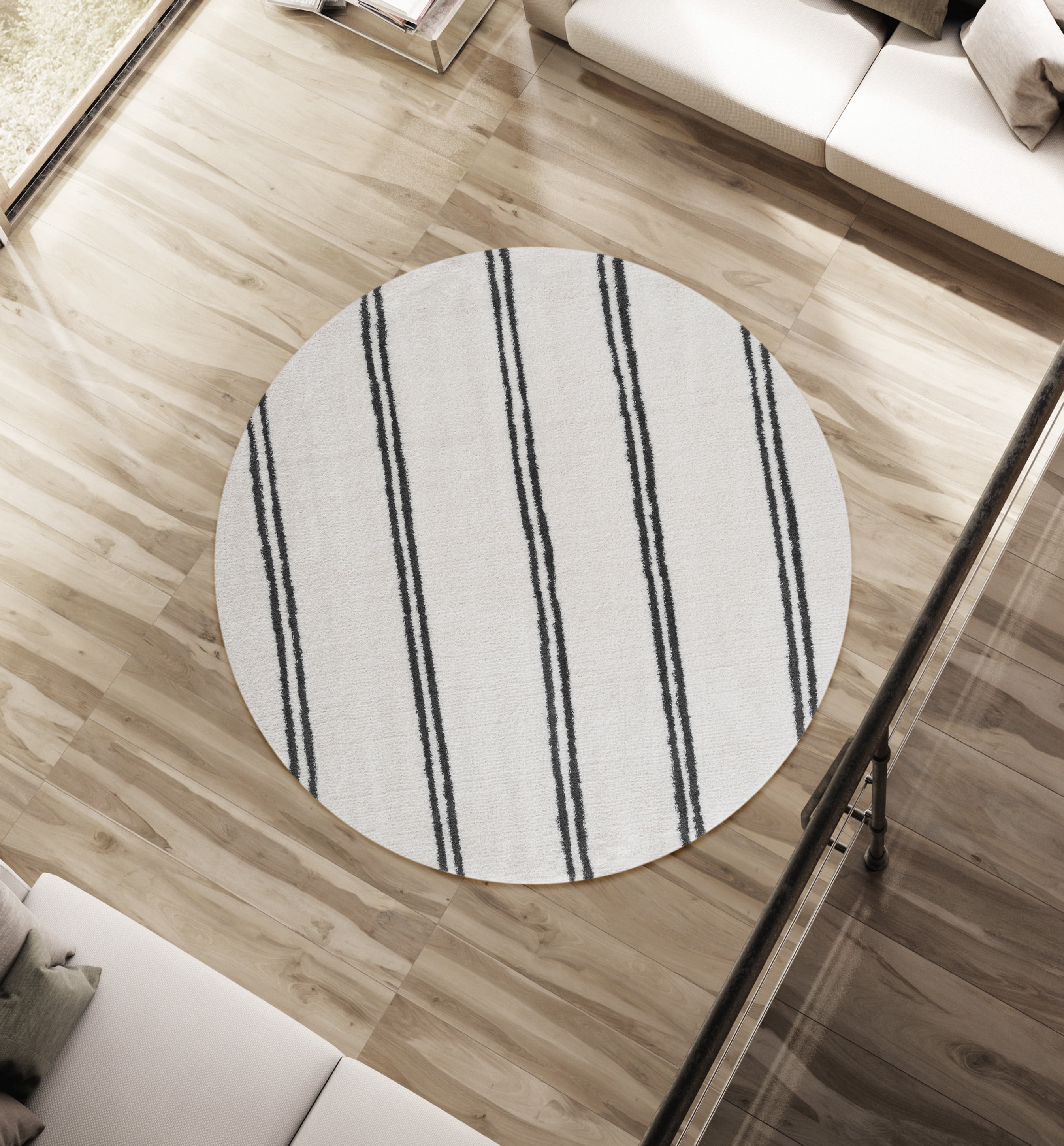 United Weavers Celestial Gadreel Contemporary Stripe Round Area Rug, White, 7'10" x 7'10"