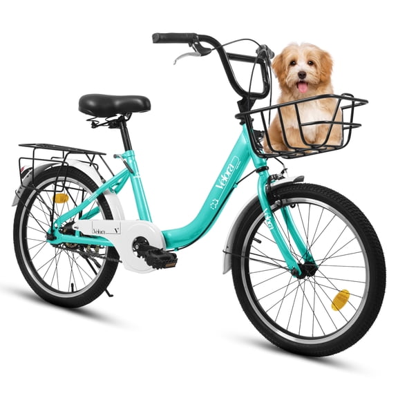 Tyethy 20 inch Kids Bike for Age 6-12 Years Old Girls, Princess Style Kids Bicycle with Adjustable Seat and Basket, Suitable for Beginners, Green