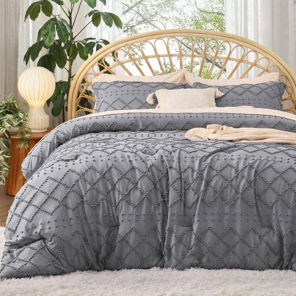 Juego de edredón Bedsure King con estampado bohemio gris, 3 piezas