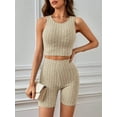 thumbnail image 3 of FEORJGP Women’s Two Piece Summer Outfits Ladies Solid Loungewear Sleeveless Vest Crew Neck Camisole Ribbed Tank Tops and High Waist Shorts Set Basic Simply Comfy Casual Slim Sleepwear, 3 of 8