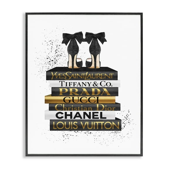 Stupell Industries Black Heels White Gold Bookstack Glam Fashion Design Framed Wall Art by Amanda Greenwood