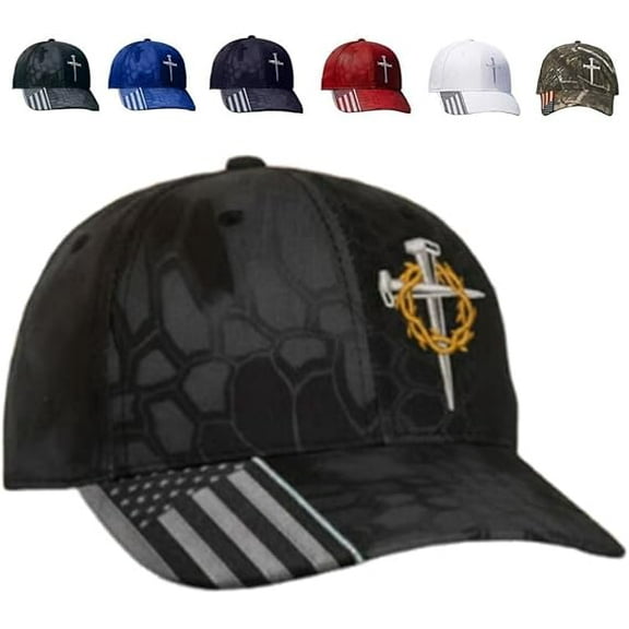 3 Nails Cross Hat, Adjustable Jesus 3 Nail Cross Hat with American Flag,Religious 3 Nail Cross Design Christian Baseball Caps