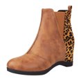 thumbnail image 1 of 2DXuixsh Dress Boots Women Leather Round Toe High Heel Slope Heel Splicing Colorblocking Multipattern Mid Calf Large Size Boots Ankle Boots Short Boots Yellow Size 39, 1 of 7