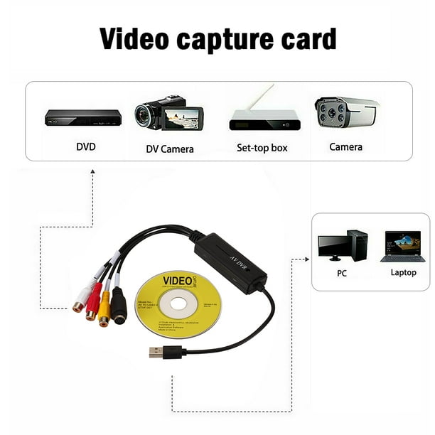 Miroir vent USB 2.0 carte de capture vidéo AV S adaptateur convertisseur  RCA pour DV/Hi8/VHS TV DVD 